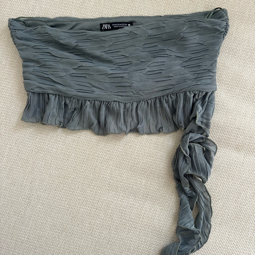 Zara Textured Green/Gray Strapless Top